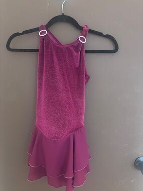 Girls Sparkle Burgundy Dance Costume with Rhinestone Straps